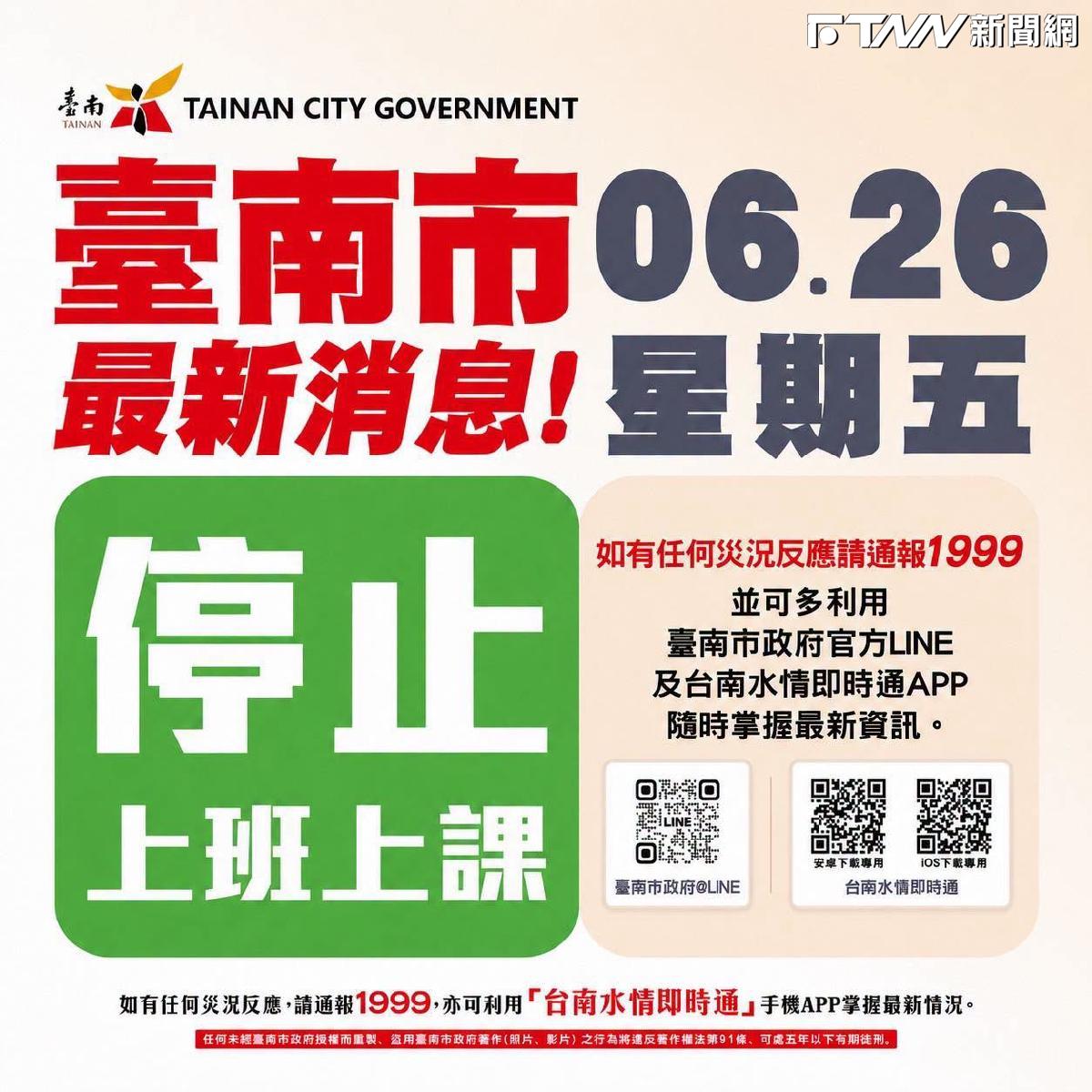 快訊／避免豪雨致災　台南市長黃偉哲凌晨急